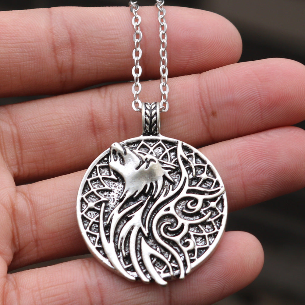 Viking Wolf Head Necklace with Nordic Charm - Men's Trendy Pendant in Norse Legacy Collection