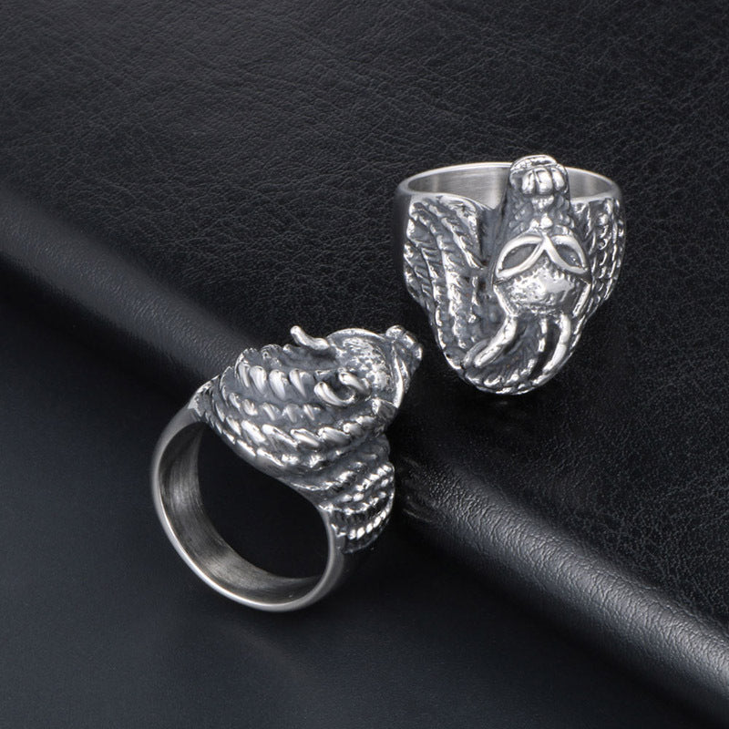 Retro Chinese Dragon Head Titanium Steel Ring for Men and Women - Stylish Domineering Design