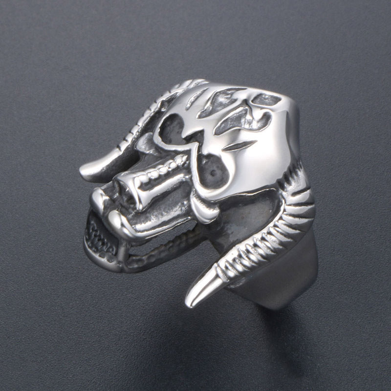 Customizable Vintage Titanium Steel Horror Monster Ring for Men - Bold Creative Design