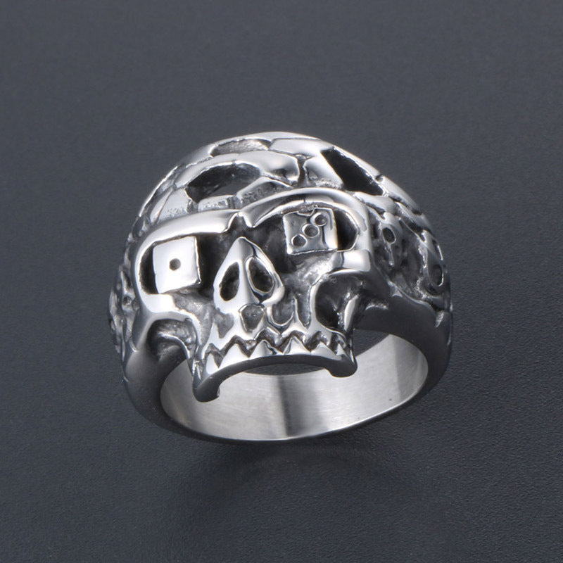 Unisex Punk Skull Titanium Steel Rings, Trendy Nightclub Jewelry for Men and Women