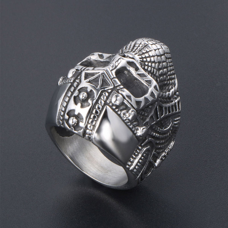 Punk-Inspired Iron Man Ghost Head Titanium Steel Ring for Men, European and American Fashion Jewelry