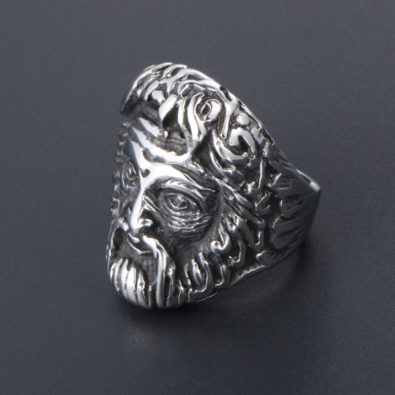 Titanium Steel Gothic Punk Skull Ring for Men - Indian Chief Inspired Design