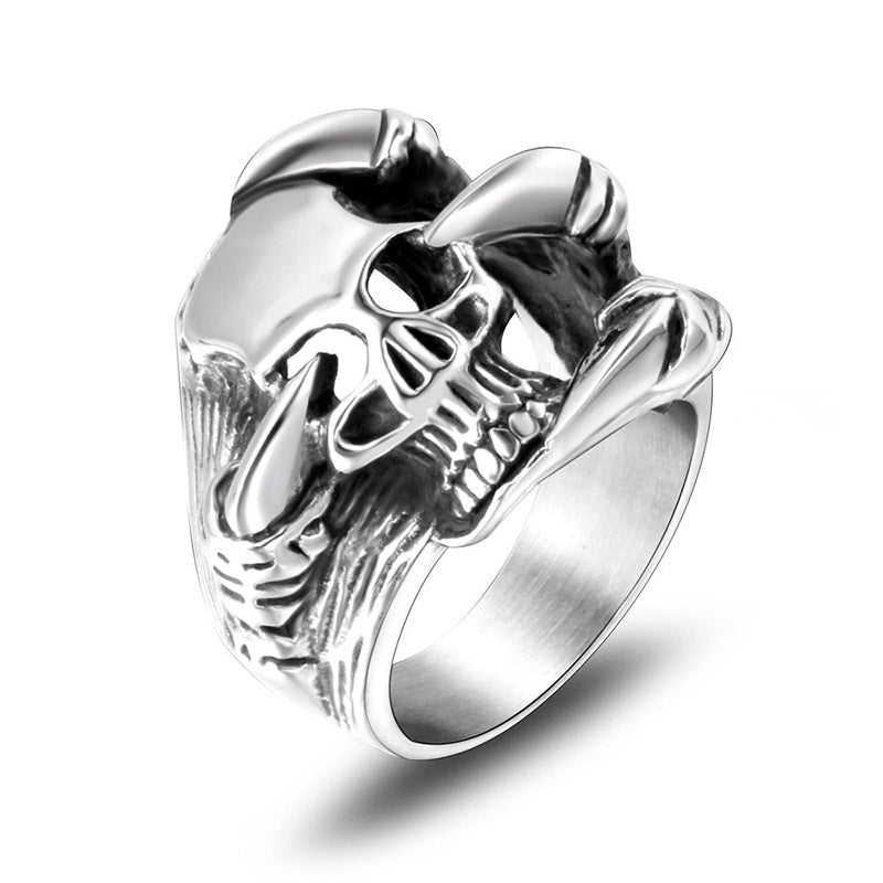 Titanium Steel Retro Punk Skull Wolf Head Devil Ring for Men