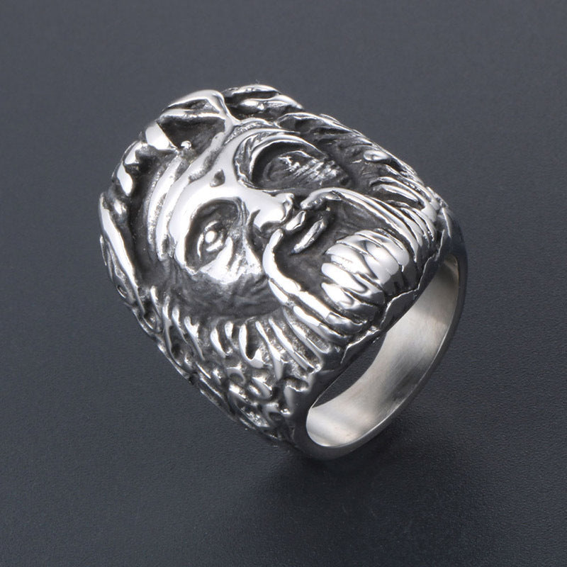 Titanium Steel Gothic Punk Skull Ring for Men - Indian Chief Inspired Design