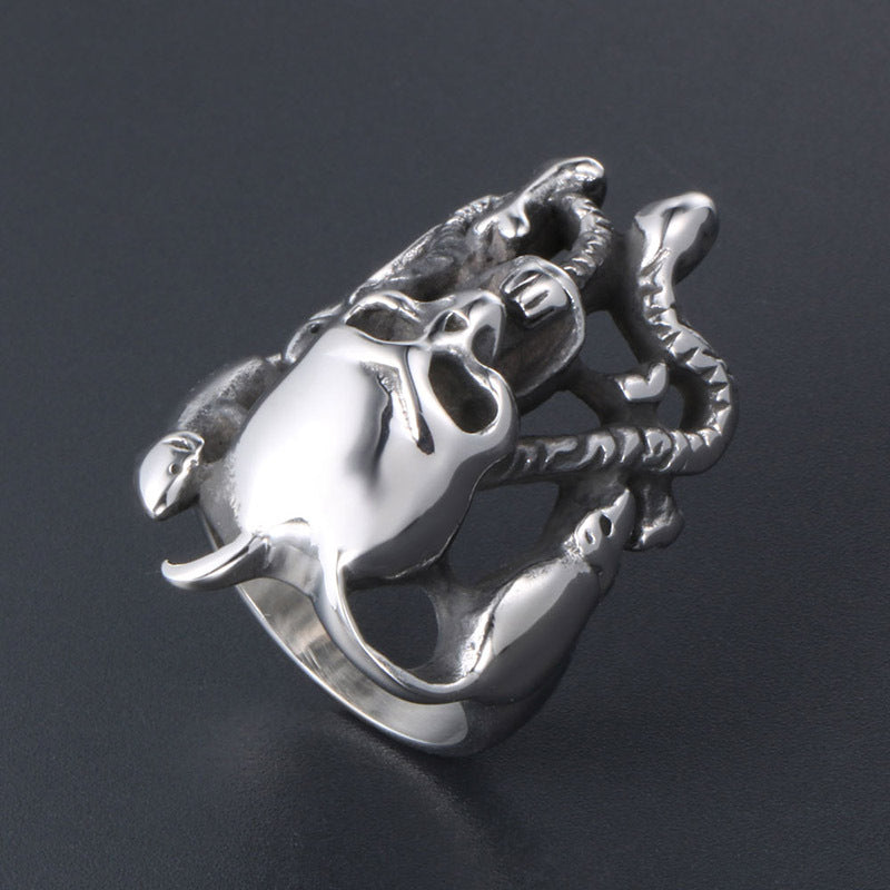 Titanium Steel Ghost Head Ring for Men and Women - Trendy Skull Hip Hop Accessory