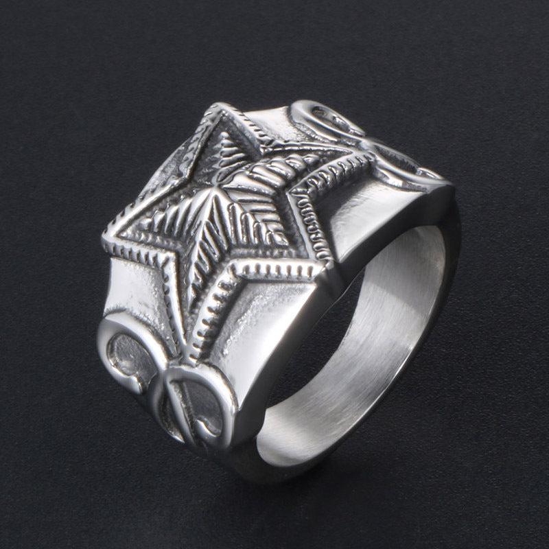 Korean Star Ring Collection: Trendsetting Pentagram Men's Ring for Hip-Hop Fashion