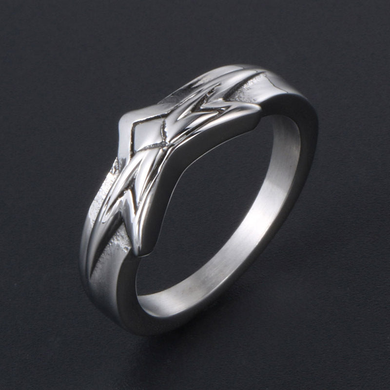 Korean-Inspired Retro Titanium Steel Pentagram Ring for Men and Women - Unisex Fashion Statement Finger Ring