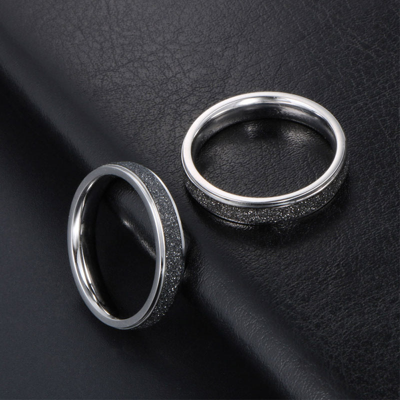 Unisex Black Matte Titanium Steel Ring with Pearl Sand Finish - Stylish Couple's Accessory for Index Finger