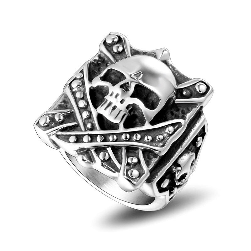 Trendy Personalized Titanium Steel Skull Ring for Men - European and American Cross-Border Fashion