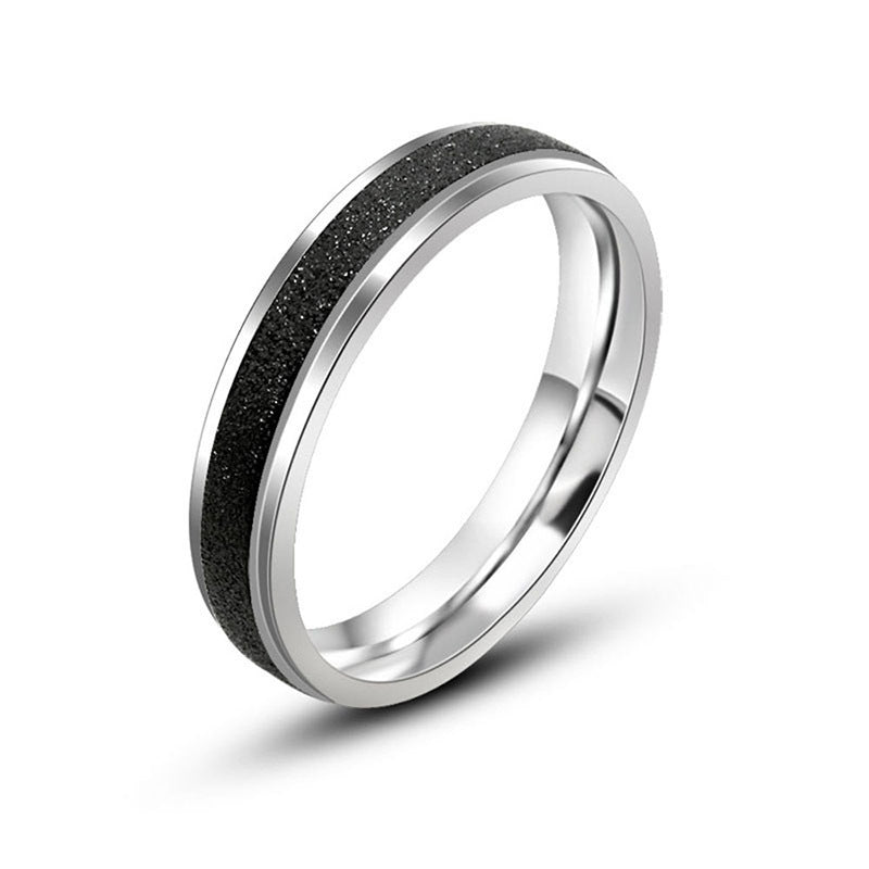 Unisex Black Matte Titanium Steel Ring with Pearl Sand Finish - Stylish Couple's Accessory for Index Finger