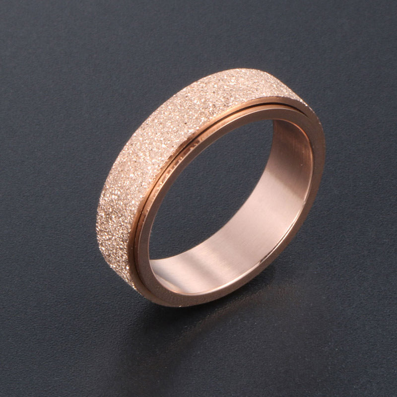 Rose Gold Matte Rotatable Couples Ring in Japanese and Korean Style, Fashionable Titanium Steel Jewelry for Men