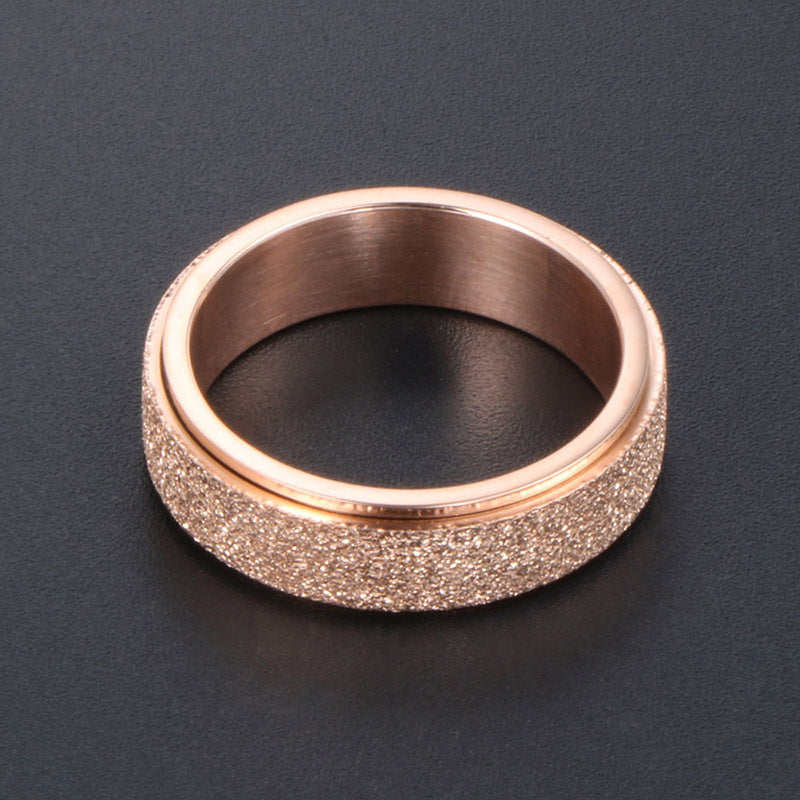 Rose Gold Matte Rotatable Couples Ring in Japanese and Korean Style, Fashionable Titanium Steel Jewelry for Men