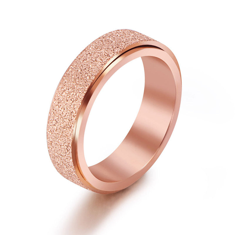 Rose Gold Matte Rotatable Couples Ring in Japanese and Korean Style, Fashionable Titanium Steel Jewelry for Men