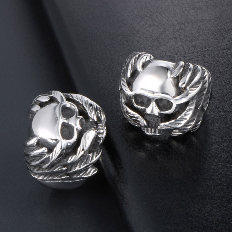 Gothic Titanium Steel Wing Skull Ring for Men - Cross-Border Supply