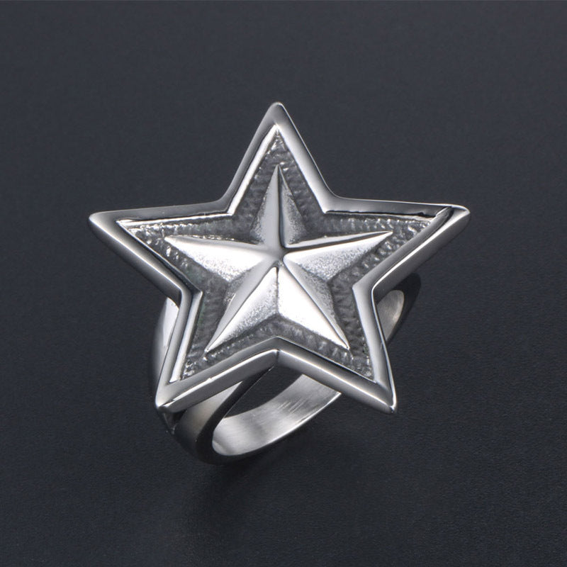 Titanium Steel Punk Star Ring for Couples - Korean Wholesale Men's Accessories