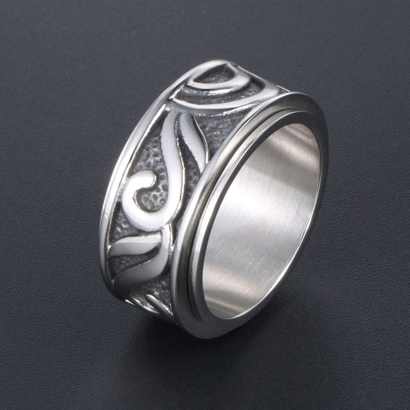 Rotating Vintage Men's Titanium Steel Ring with Custom Sun Design