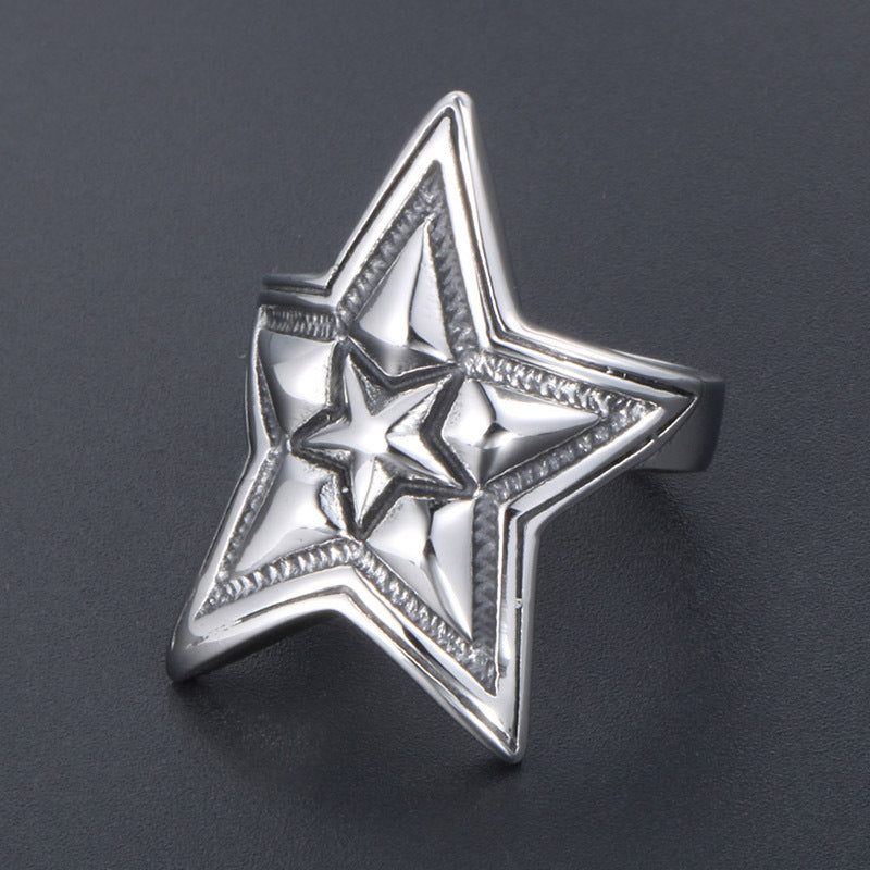 Retro Punk Titanium Steel Pentagram Ring for Men - Trendy Rock Index Finger Accessory