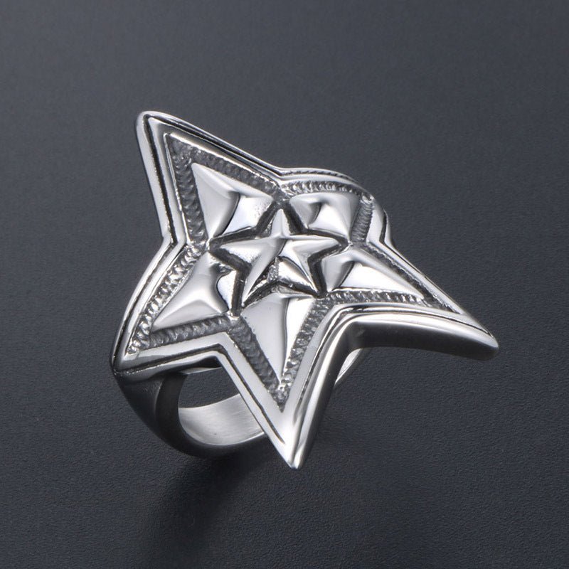 Retro Punk Titanium Steel Pentagram Ring for Men - Trendy Rock Index Finger Accessory