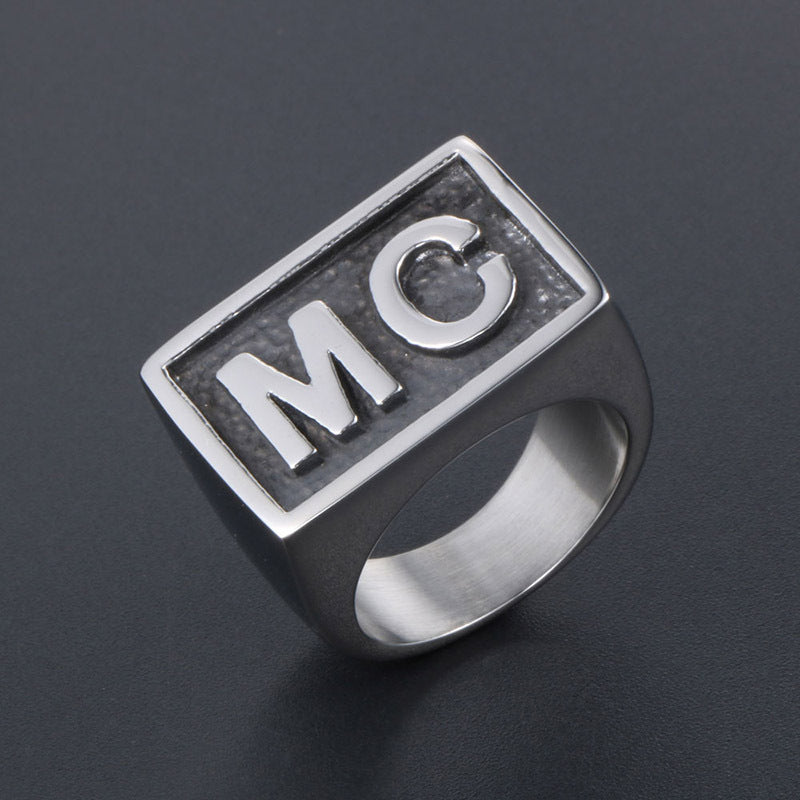 Titanium Steel Wide Ring with MC English Letters for Men and Women - Simple Personality Design