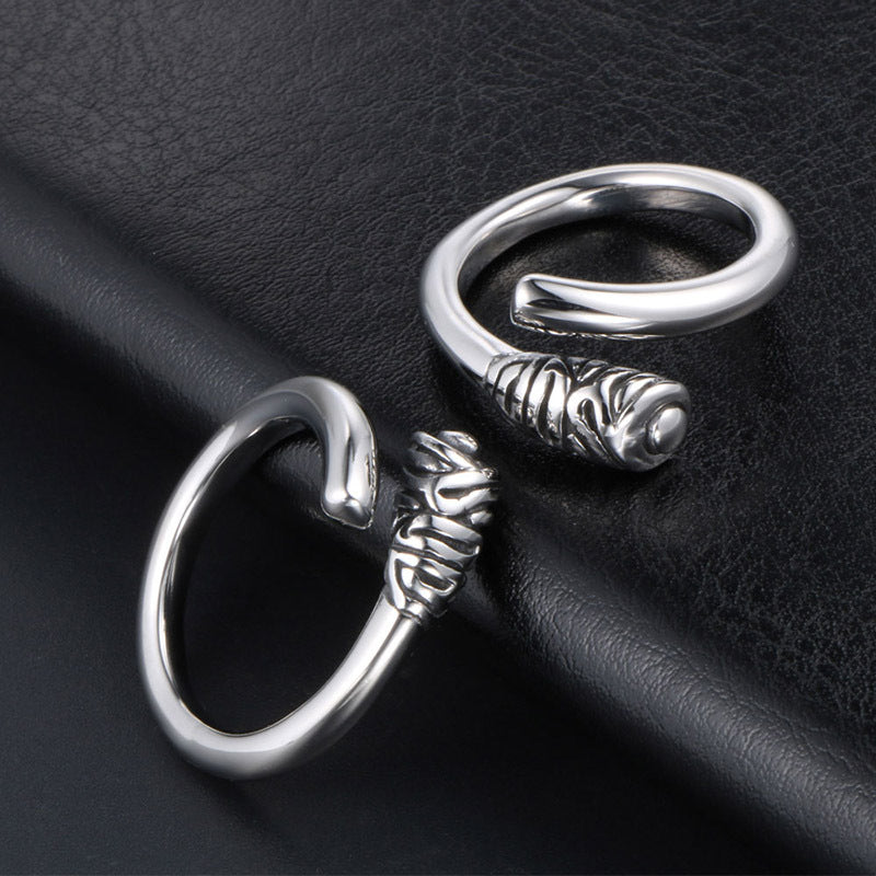 Titanium Steel Simple Retro Couples Ring - Soul-Eating Matchstick Design for Men