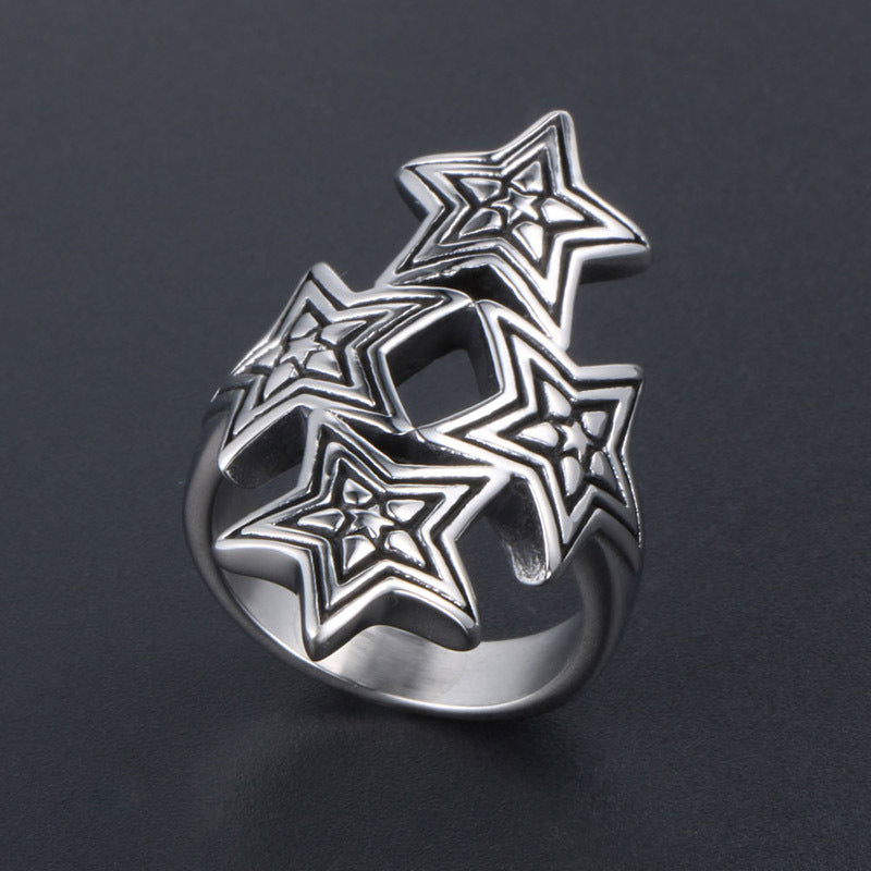 Titanium Steel Multi-Star Men's Ring - Trendy Rock Style for Index Finger, Sizes 7-12