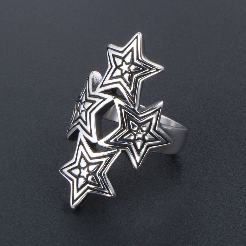 Titanium Steel Multi-Star Men's Ring - Trendy Rock Style for Index Finger, Sizes 7-12