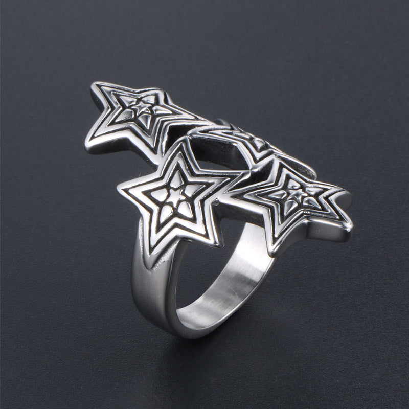 Titanium Steel Multi-Star Men's Ring - Trendy Rock Style for Index Finger, Sizes 7-12