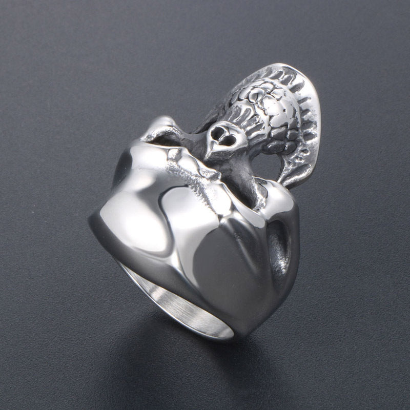 Gothic Inspired Skull Vampire Ring - Bold Stainless Steel Ghost Head Design for Men