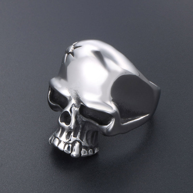 Titanium Steel Skull Ring with Sunflower Design - Stainless Steel Ghost Head Ring for Men