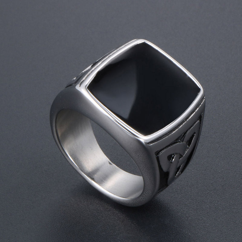 Trendy Men's Titanium Steel Square Ring - Personalized European and American Drip Finger Wrench, Wholesale Available