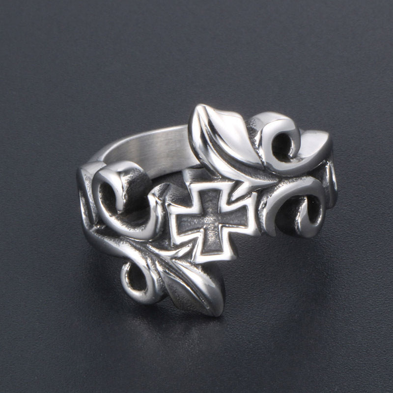 Stylish Vintage-Inspired Flower Vine Titanium Steel Ring for Men