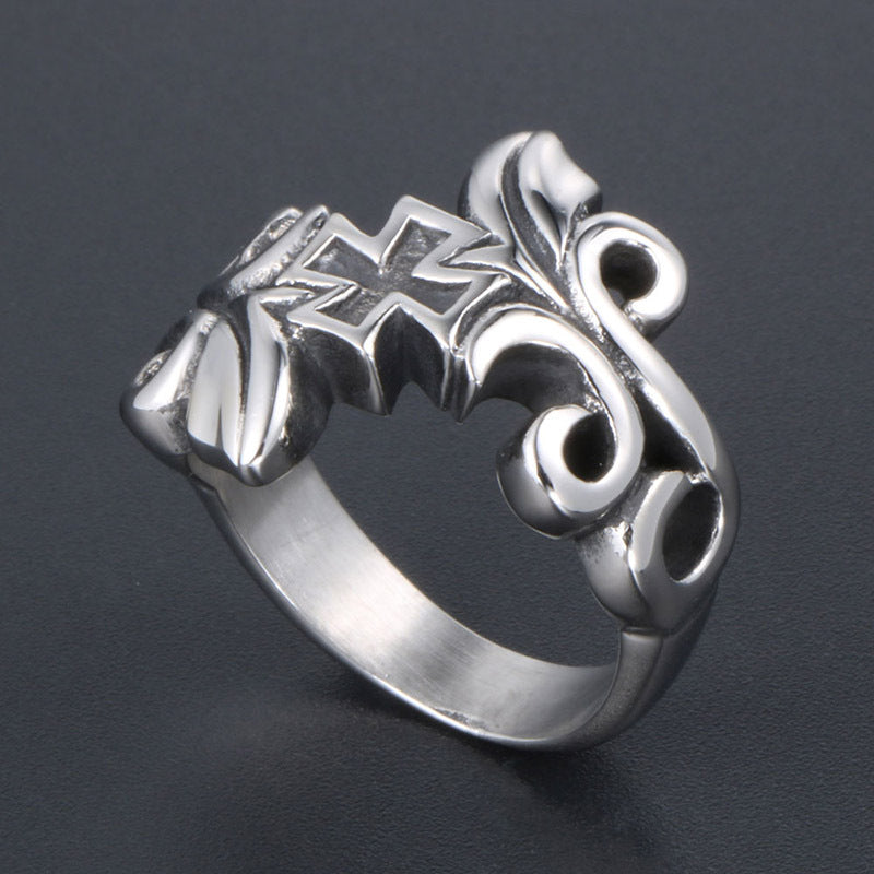 Stylish Vintage-Inspired Flower Vine Titanium Steel Ring for Men