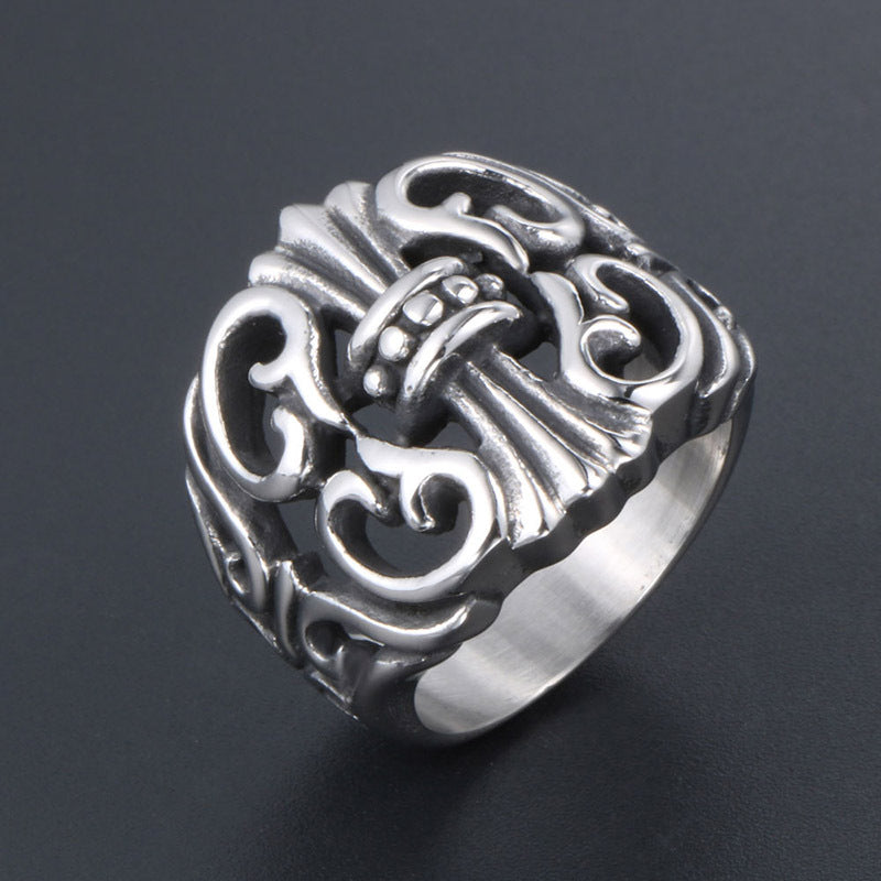 Punk Style Men's Titanium Steel Cross Ring - Wholesale Retro Collection