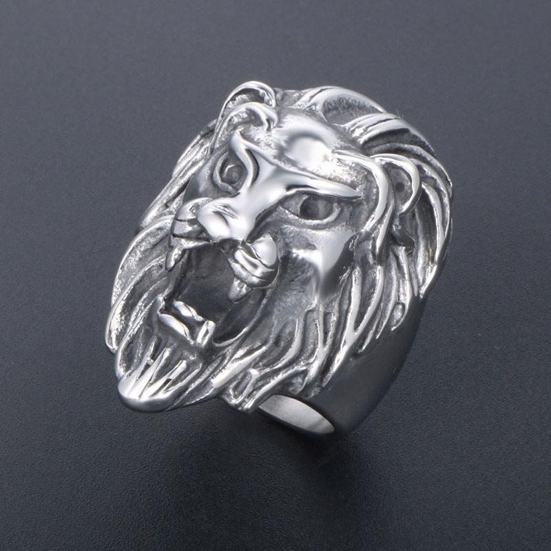 Titanium Steel King of the Forest Lion Head Ring for Men - European and American Style