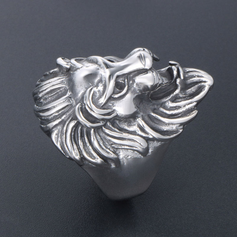 Titanium Steel King of the Forest Lion Head Ring for Men - European and American Style