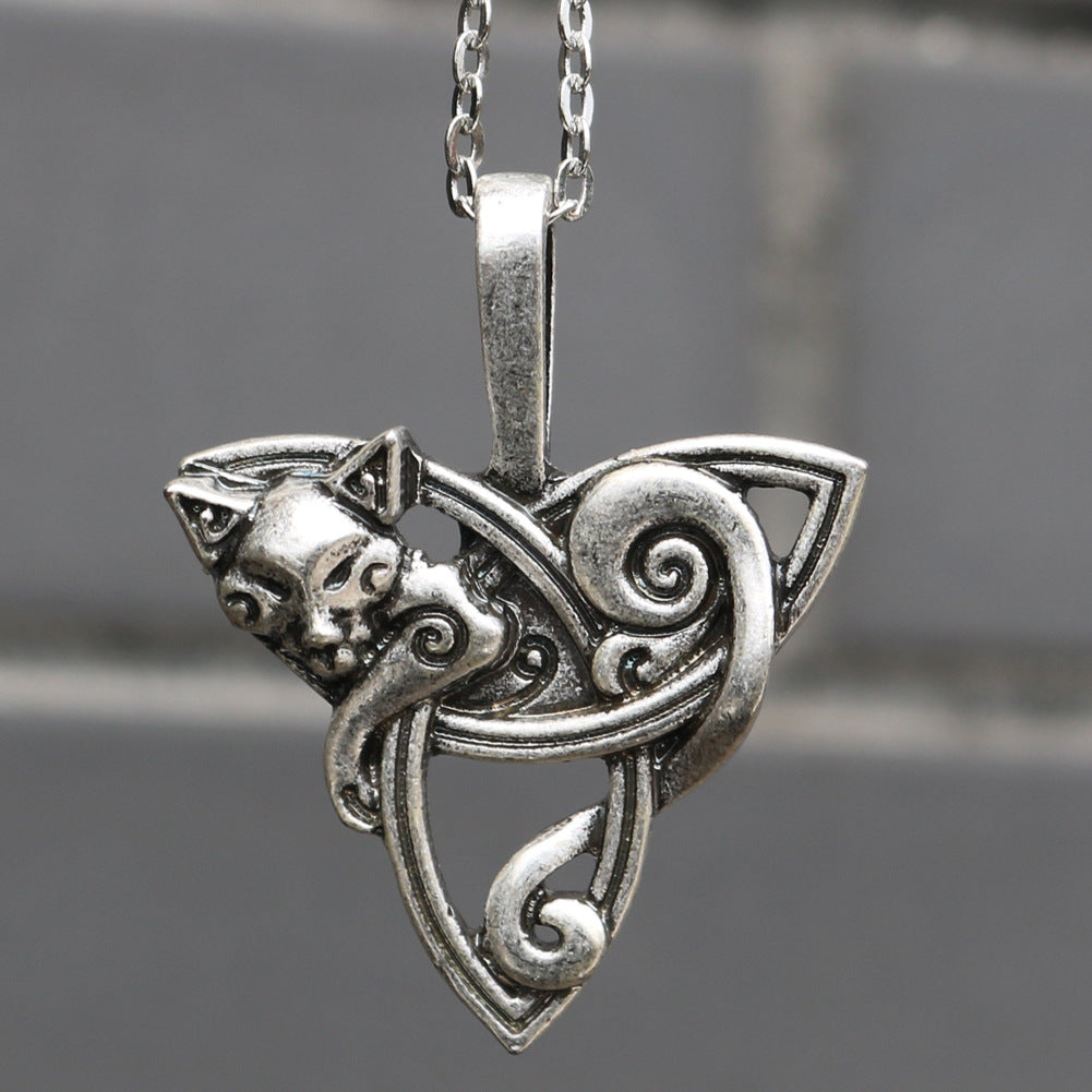 Fox Protector Irish Celtic Knot Pet Necklace for Men - Norse Legacy Viking Triangle Pendant