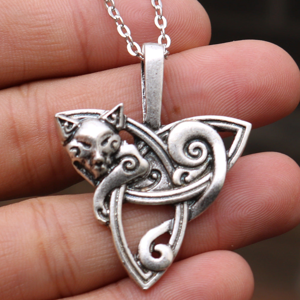 Fox Protector Irish Celtic Knot Pet Necklace for Men - Norse Legacy Viking Triangle Pendant