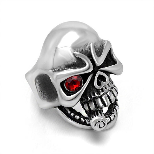 Punk Skull Ring for Men with Red Zircon Accent - Customized Stainless Steel Jewelry