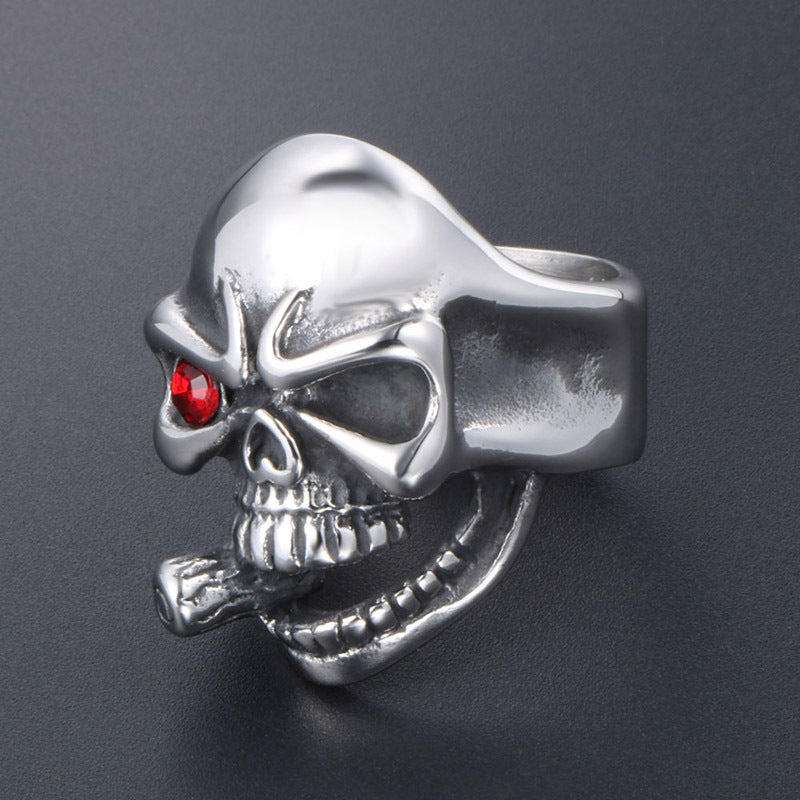 Punk Skull Ring for Men with Red Zircon Accent - Customized Stainless Steel Jewelry