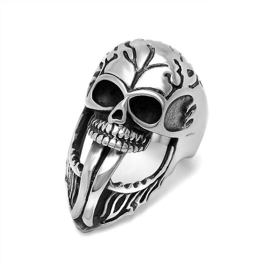 Punk-Inspired Skull Ring with Long Tongue - Halloween Titanium Steel Jewelry for Men