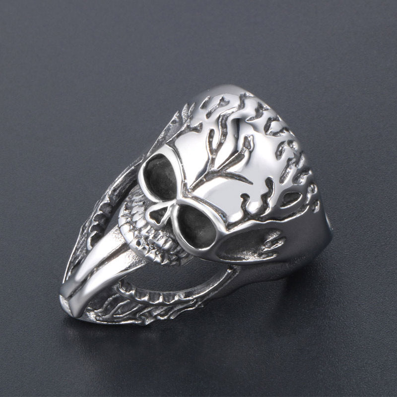 Punk-Inspired Skull Ring with Long Tongue - Halloween Titanium Steel Jewelry for Men