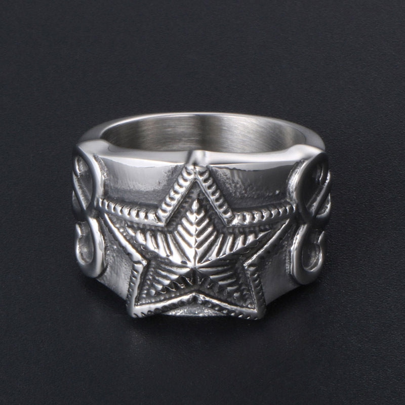 Korean Star Ring Collection: Trendsetting Pentagram Men's Ring for Hip-Hop Fashion