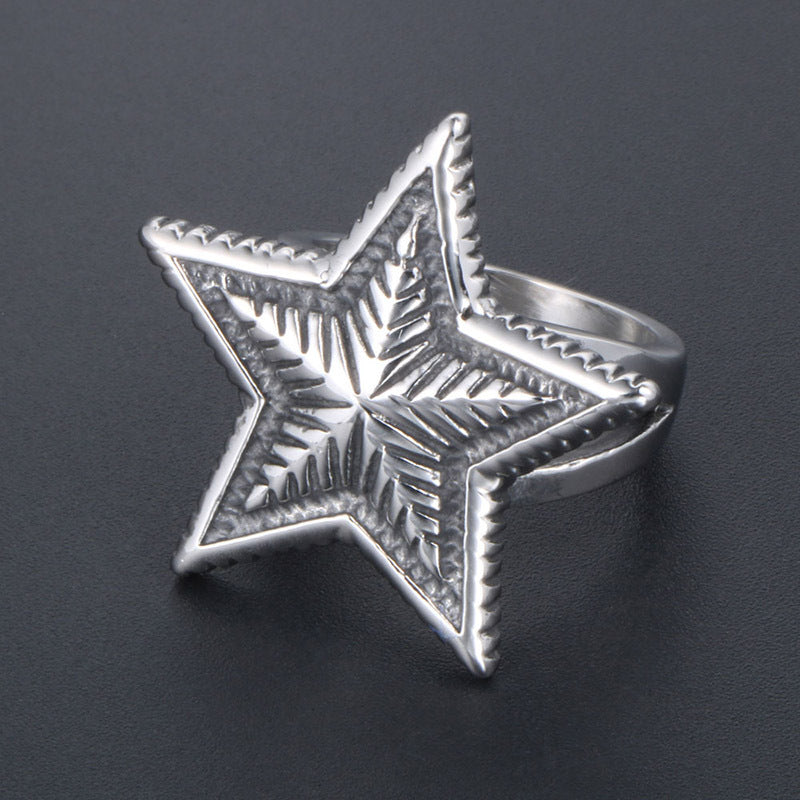 Pentagram Oversized Titanium Steel Ring - Korean-Inspired Versatile Jewelry for Men