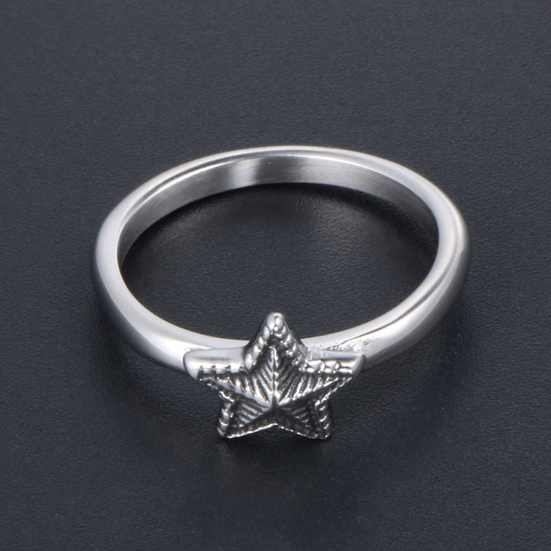 Titanium Steel Pentagram Couple Ring - Wholesale Stainless Steel Trinkets for Men and Women