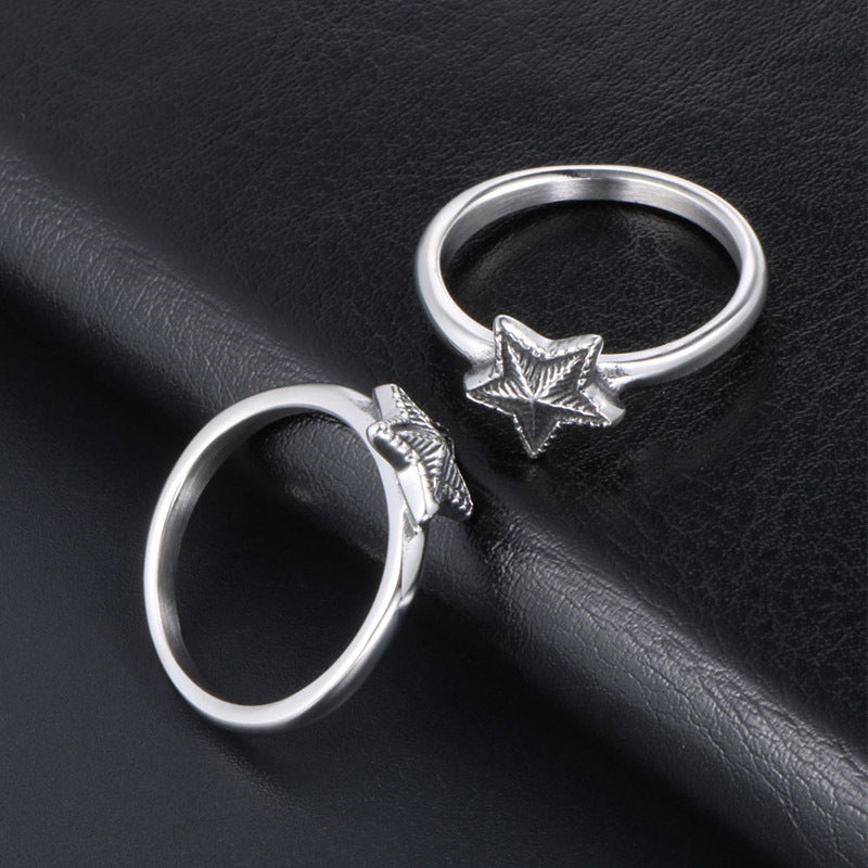 Titanium Steel Pentagram Couple Ring - Wholesale Stainless Steel Trinkets for Men and Women