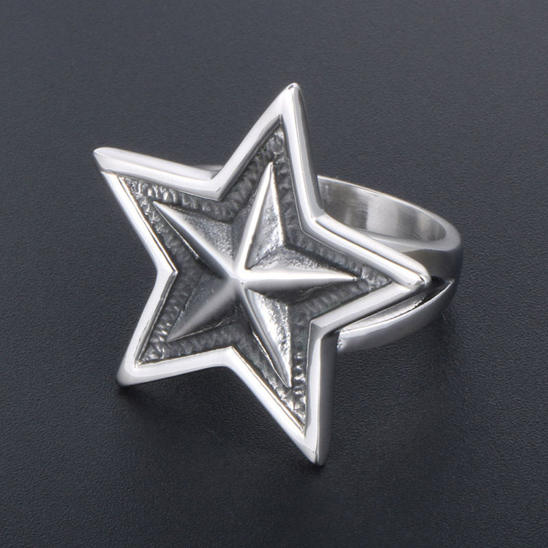 Titanium Steel Punk Star Ring for Couples - Korean Wholesale Men's Accessories