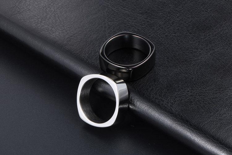 Trendy Silver and Black Rhombus Square Ring for Men - Japan and South Korea Fashion Accessories