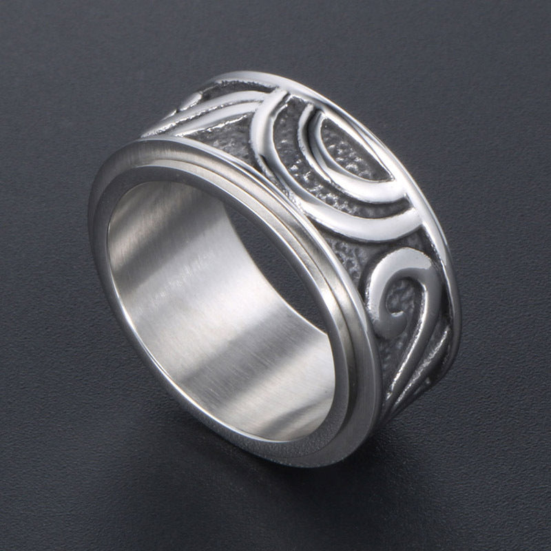 Rotating Vintage Men's Titanium Steel Ring with Custom Sun Design