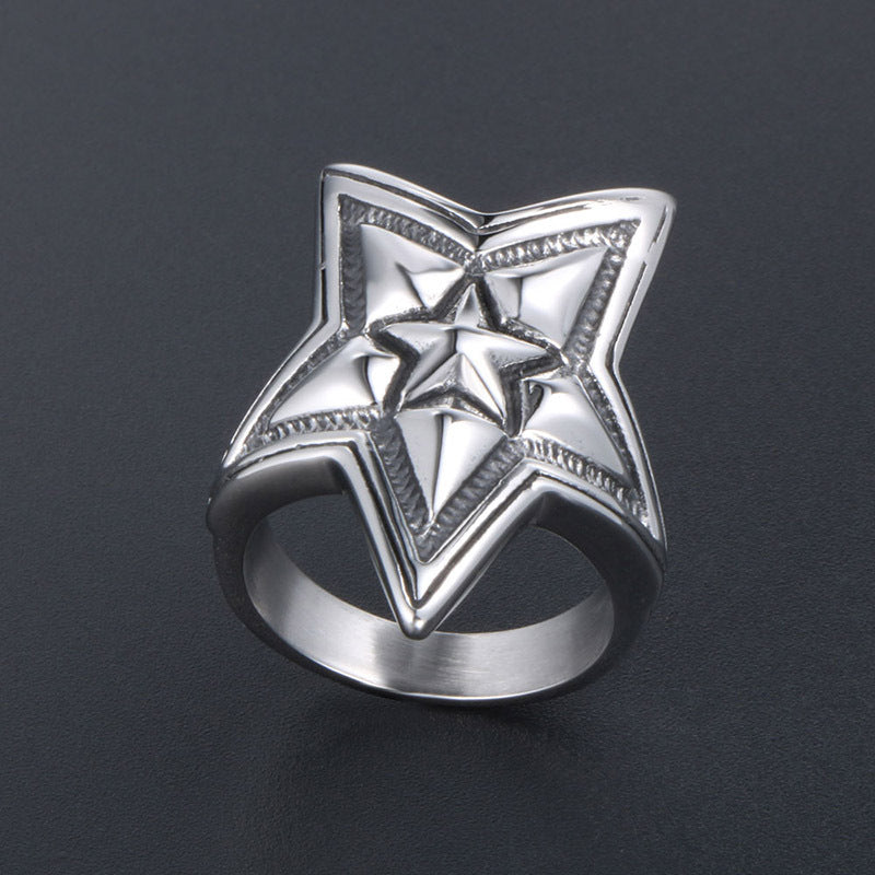 Retro Punk Titanium Steel Pentagram Ring for Men - Trendy Rock Index Finger Accessory