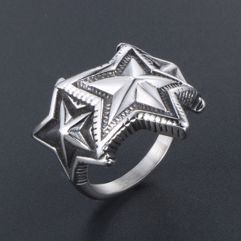 Trendy Multi-Star Overlapping Titanium Steel Ring for Men with Five-Pointed Star Design